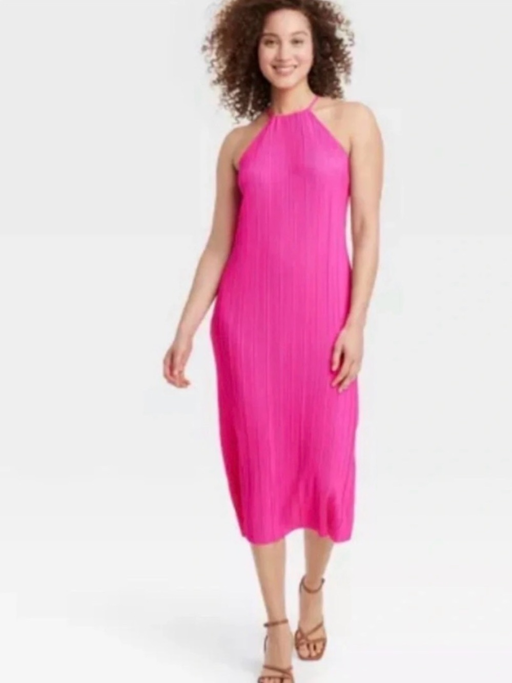 a new day Hot Pink plisse Midi Dress